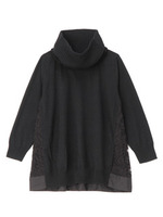 スヌード付シフォンレース重ねニット/ブラック(019)