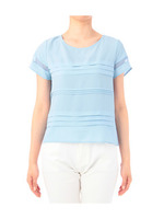 タックデザイン半袖ブラウス/ブルー系(091)