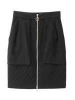 バックファスナーキルティング切り替えジョーゼットスカート/カーキ系(027)