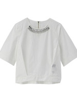 ビジューつきバックジップブラウス/オフホワイト(003)