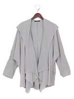 フード付異素材／トッパー/グレー