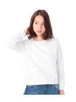 フラワーモチーフレースカットソー/グレー(012)