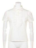 フリル＆レース付きポロシャツ/ピンク