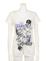 フロントギャザープリントT/オフホワイト