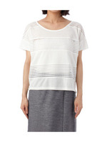 ブロックレース切り替えボーダーカットソー/ホワイト(004)