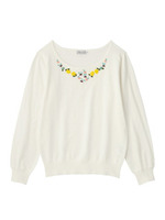 ボタニカル刺しゅうデザインニット/ブルー系(095)