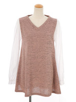 ミックスニットシャツドッキングOP/ピンク