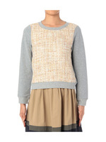 ミニ裏毛切り替えラメツイード風カットソー/ブルー系(595)