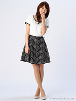 メッシュフラワー刺繍バイカラーワンピース/クロ