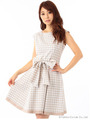 リボンフレアーチェックワンピース/ベージュ