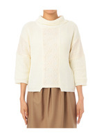 レース切り替え七分袖ニット/グリーン系(021)