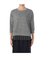 レイヤード風バックシャン七分袖カットソー/ネイビー(393)