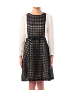 格子×シフォン切替ワンピース/ライトグレー(011)