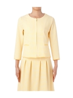 格子織り柄ノーカラージップジャケット/ネイビー(393)