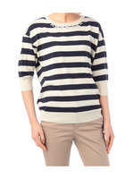 衿ビジューボーダー七分袖ニット/レモンイエロー(331)