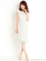 刺繍レースペンシルドレス/パープル