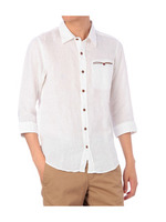 七分袖リネンシャツ/ブルー系(092)