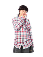 手書き風ロゴチェック柄シャツ/ネイビー(293)