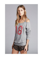 切りっぱなしナンバーロゴ肩開きカットソー/ブラック(119)