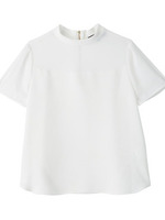 切り替えデザインバックジップ半袖ブラウス/ネイビー系(093)