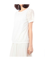 袖レースリブ使いカットソー/ネイビー(093)