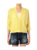 編み地切り替えニットカーディガン/イエロー系(032)