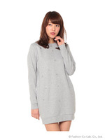 裏毛ビジュー付きワンピース/ホワイト