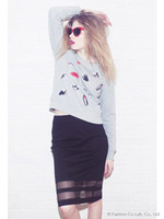 カットタイトスカート/ブラック